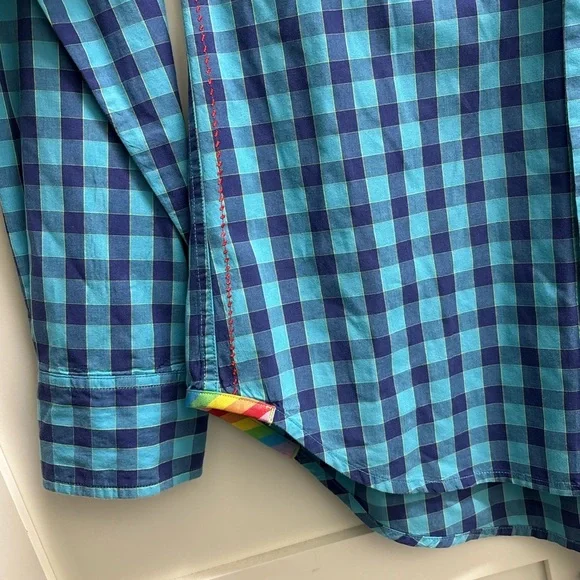 ROBERT GRAHAM JEANS Blue Plaid Check 100% Cotton Casual Dress Shirt Men medium - Picture 4 of 8